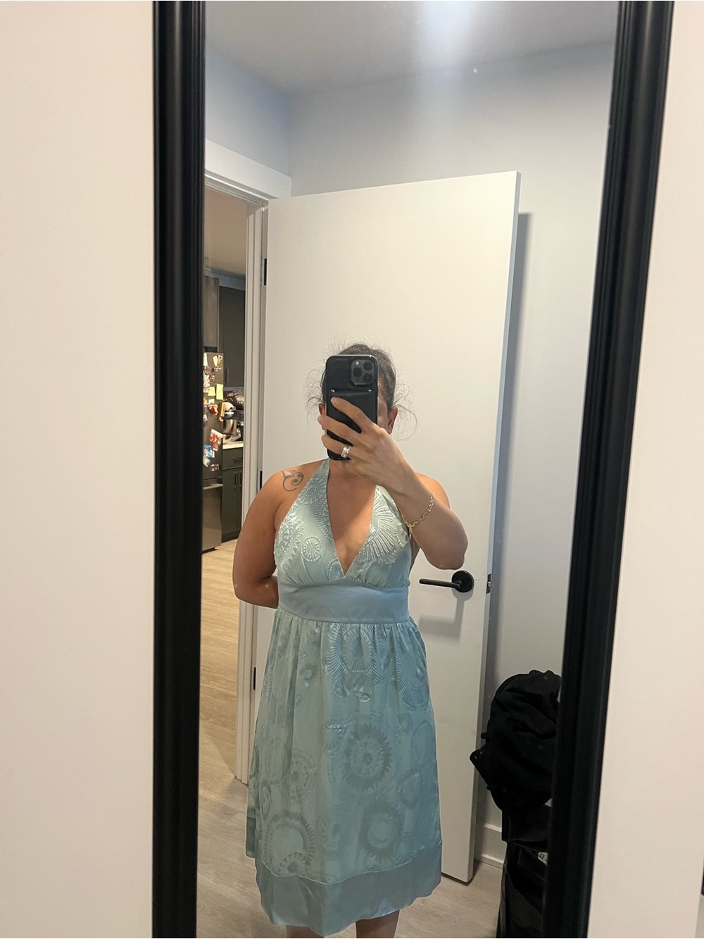 Arden B Light Blue Lace Halter Midi Dress